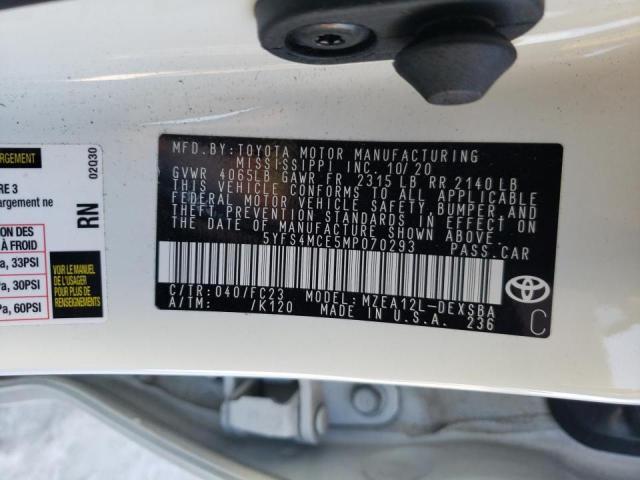 Photo 10 from auction – 2021 TOYOTA COROLLA SE with VIN 5YFS4MCE5MP070293