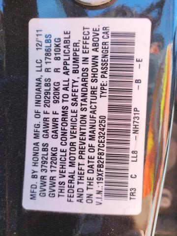 Photo 10 from auction – 2012 HONDA CIVIC EX with VIN 19XFB2F87CE324250