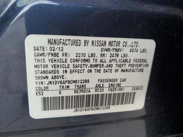 Photo 10 from auction – 2012 INFINITI G25 BASE with VIN JN1DV6AP8CM812289