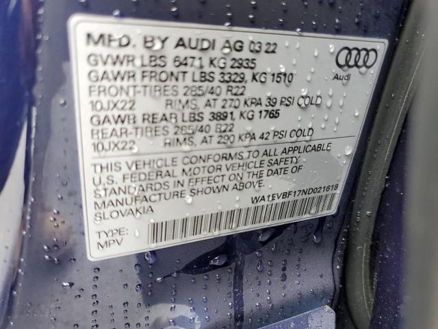 Photo 10 from auction – 2022 AUDI Q8 PREMIUM with VIN WA1EVBF17ND021618