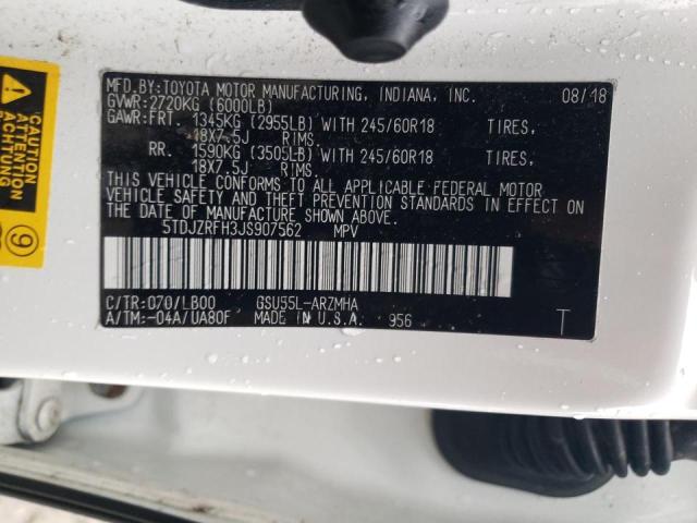 Photo 10 from auction – 2018 TOYOTA HIGHLANDER with VIN 5TDJZRFH3JS907562