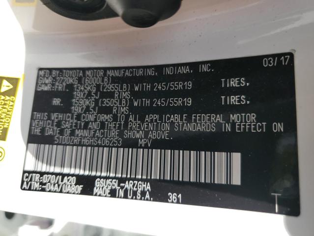 Photo 10 from auction – 2017 TOYOTA HIGHLANDER with VIN 5TDDZRFH6HS406253