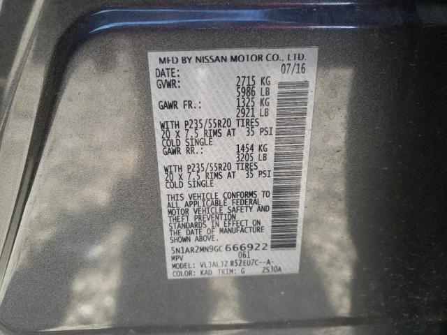 Photo 10 from auction – 2016 NISSAN PATHFINDER with VIN 5N1AR2MN9GC666922