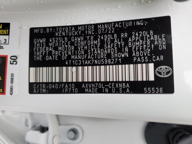 Photo 10 from auction – 2022 TOYOTA CAMRY LE with VIN 4T1C31AK7NU598271