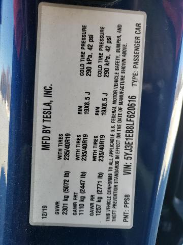 Photo 10 from auction – 2020 TESLA MODEL 3 with VIN 5YJ3E1EB8LF620616