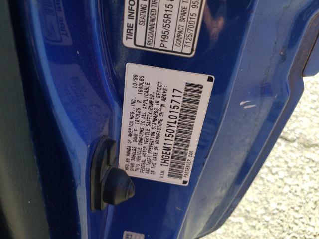 Photo 10 from auction – 2000 HONDA CIVIC SI with VIN 1HGEM1150YL015717