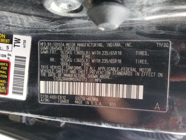 Photo 10 from auction – 2021 TOYOTA HIGHLANDER with VIN 5TDGZRAH9MS040173