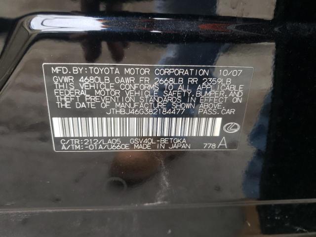 Photo 10 from auction – 2008 LEXUS ES 350 with VIN JTHBJ46G382184477