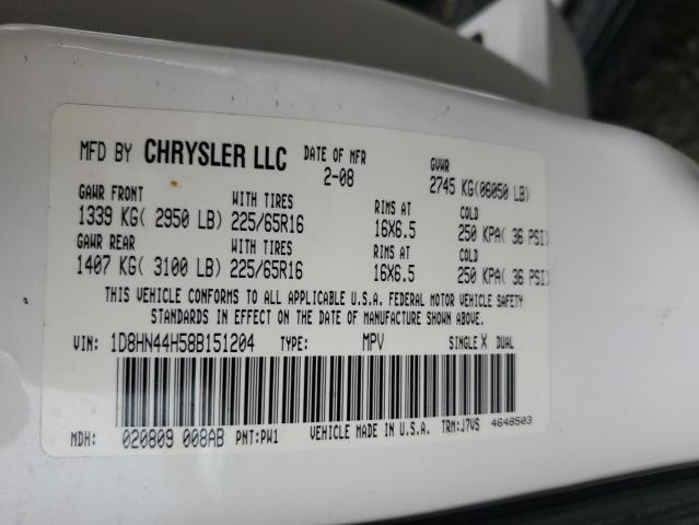 Photo 10 from auction – 2008 DODGE GRAND CARA with VIN 1D8HN44H58B151204