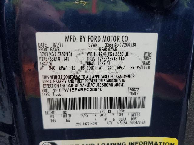 Photo 10 from auction – 2011 FORD F150 SUPER with VIN 1FTFW1EF4BFC28918