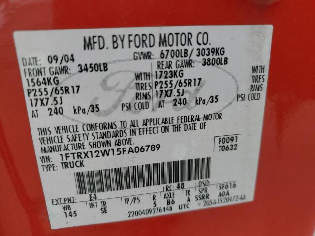 Photo 10 from auction – 2005 FORD F150 with VIN 1FTRX12W15FA06789