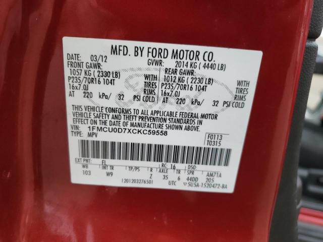 Photo 10 from auction – 2012 FORD ESCAPE XLT with VIN 1FMCU0D7XCKC59558
