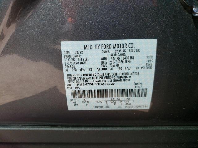 Foto 10 de la subasta – 2022 FORD EXPLORER X con VIN 1FMSK7DH8NGA36329