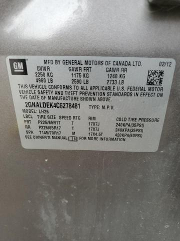 Photo 10 from auction – 2012 CHEVROLET EQUINOX LT with VIN 2GNALDEK4C6278481