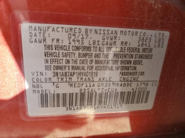 Photo 10 from auction – 2017 NISSAN SENTRA S with VIN 3N1AB7AP1HY401919