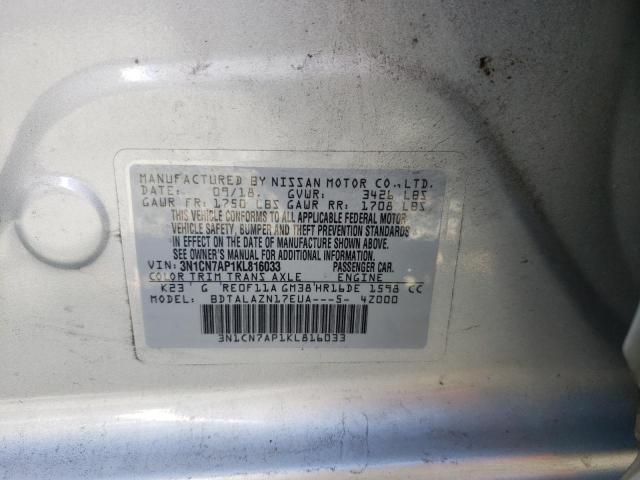 Photo 10 from auction – 2019 NISSAN VERSA S with VIN 3N1CN7AP1KL816033