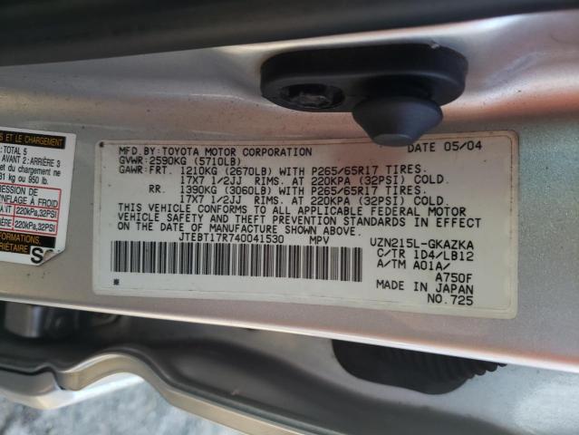 Photo 10 from auction – 2004 TOYOTA 4RUNNER LI with VIN JTEBT17R740041530