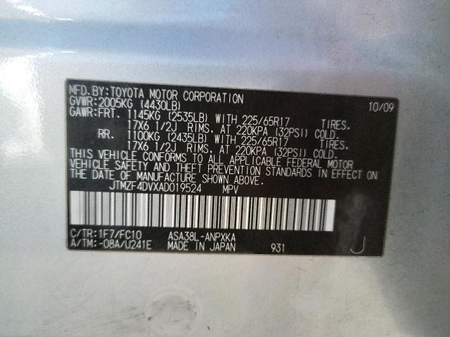 Photo 10 from auction – 2010 TOYOTA RAV4 with VIN JTMZF4DVXAD019524