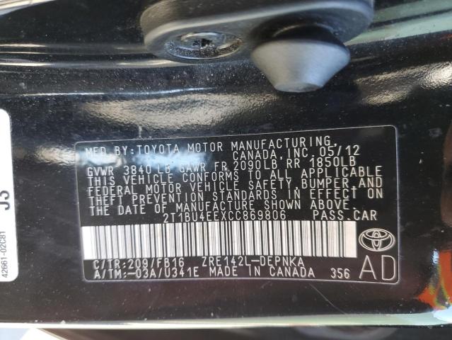 Photo 10 from auction – 2012 TOYOTA COROLLA BA with VIN 2T1BU4EEXCC869806