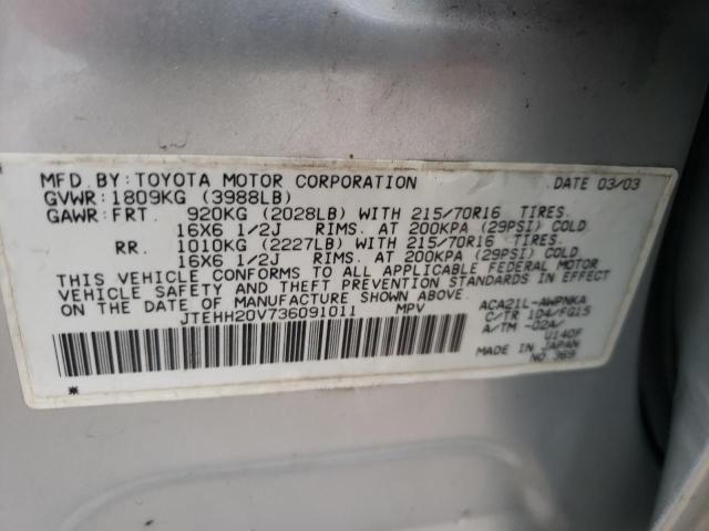 Photo 10 from auction – 2003 TOYOTA RAV4 with VIN JTEHH20V736091011