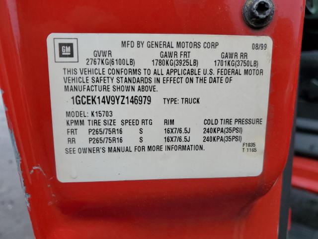 Photo 10 from auction – 2000 CHEVROLET SILVERADO with VIN 1GCEK14V9YZ146979