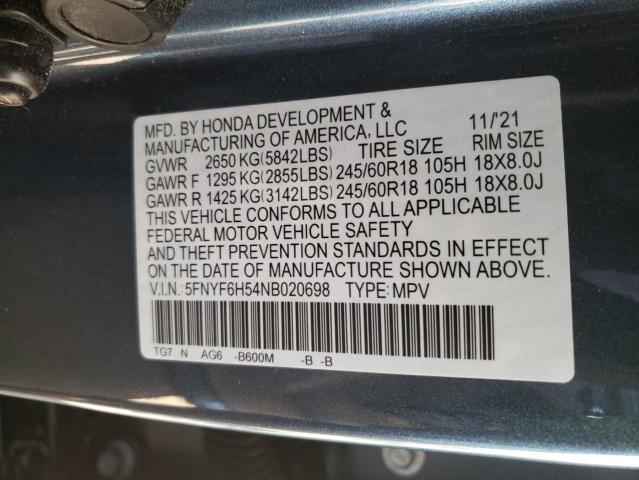 Photo 10 from auction – 2022 HONDA PILOT EXL with VIN 5FNYF6H54NB020698