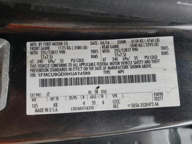 Photo 10 from auction – 2017 FORD ESCAPE SE with VIN 1FMCU9GD0HUA14589