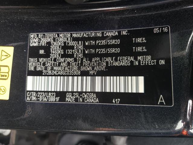 Photo 10 from auction – 2016 LEXUS RX 350 BAS with VIN 2T2BZMCA8GC035908