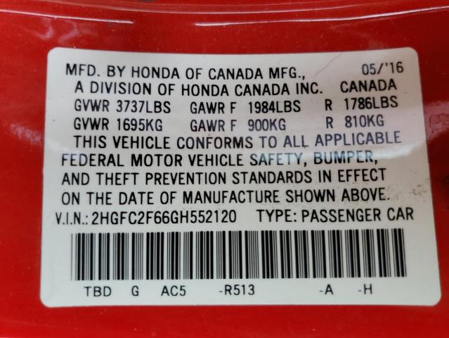 Photo 10 from auction – 2016 HONDA CIVIC LX with VIN 2HGFC2F66GH552120