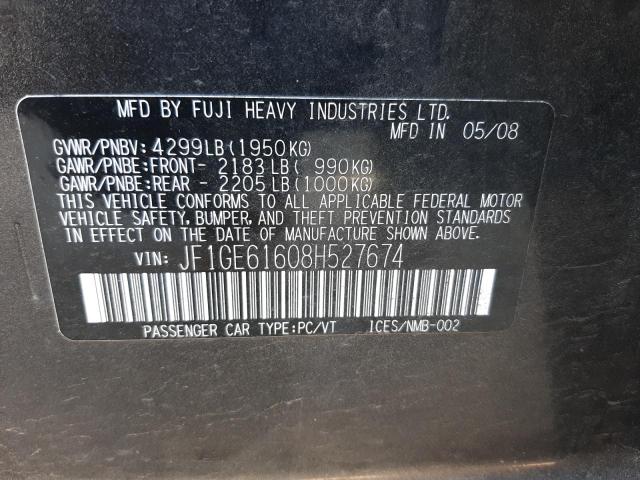 Photo 10 from auction – 2008 SUBARU IMPREZA 2. with VIN JF1GE61608H527674