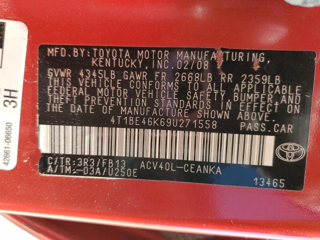 Photo 10 from auction – 2009 TOYOTA CAMRY BASE with VIN 4T1BE46K69U271558