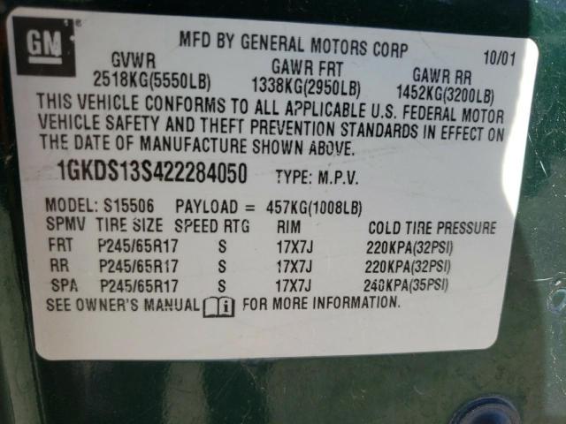 Photo 10 from auction – 2002 GMC ENVOY with VIN 1GKDS13S422284050