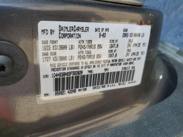 Photo 10 from auction – 2003 DODGE DURANGO SP with VIN 1D4HS38N93F583820