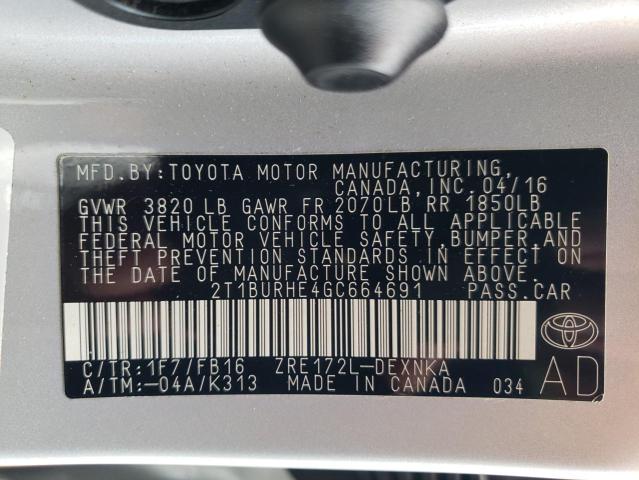 Photo 10 from auction – 2016 TOYOTA COROLLA L with VIN 2T1BURHE4GC664691