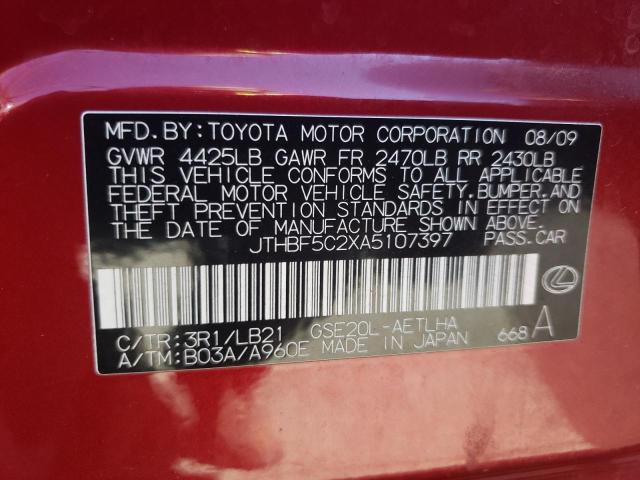 Photo 10 from auction – 2010 LEXUS IS 250 with VIN JTHBF5C2XA5107397