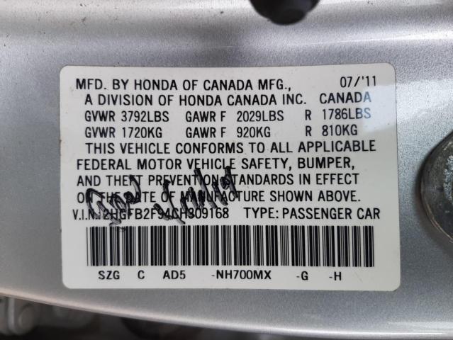 Photo 10 from auction – 2012 HONDA CIVIC EXL with VIN 2HGFB2F94CH309168