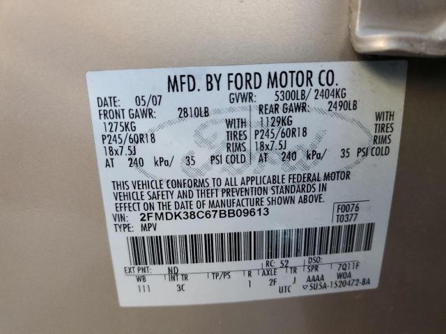 Photo 10 from auction – 2007 FORD EDGE SEL with VIN 2FMDK38C67BB09613