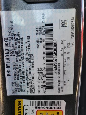 Photo 10 from auction – 2016 FORD FUSION S with VIN 3FA6P0G76GR303003