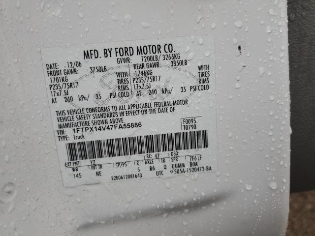 Photo 10 from auction – 2007 FORD F150 with VIN 1FTPX14V47FA55886