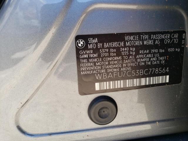 Photo 10 from auction – 2011 BMW 535 XI with VIN WBAFU7C53BC778564