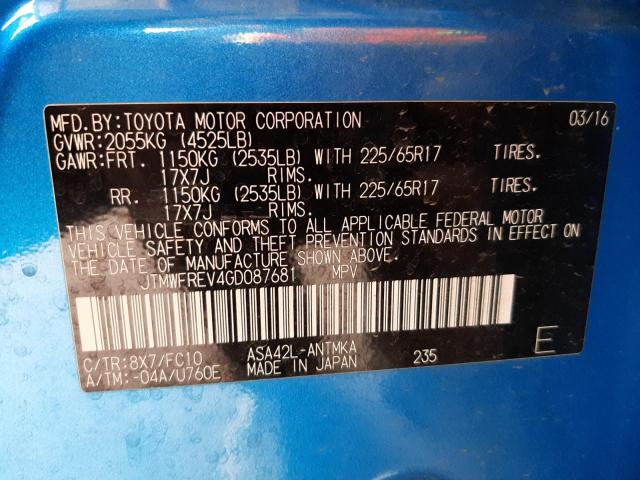 Photo 10 from auction – 2016 TOYOTA RAV4 XLE with VIN JTMWFREV4GD087681