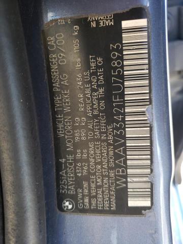 Photo 10 from auction – 2001 BMW 325 I with VIN WBAAV33421FU75893