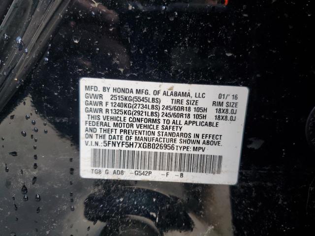 Photo 10 from auction – 2016 HONDA PILOT EXLN with VIN 5FNYF5H7XGB026956