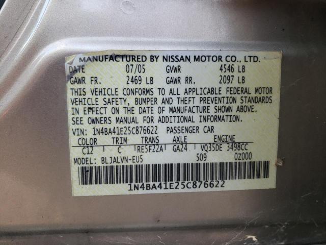 Photo 10 from auction – 2005 NISSAN MAXIMA with VIN 1N4BA41E25C876622