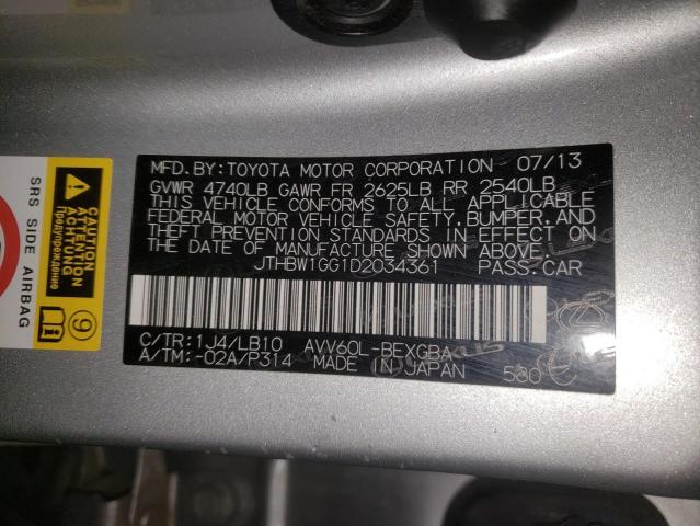 Photo 10 from auction – 2013 LEXUS ES 300H with VIN JTHBW1GG1D2034361