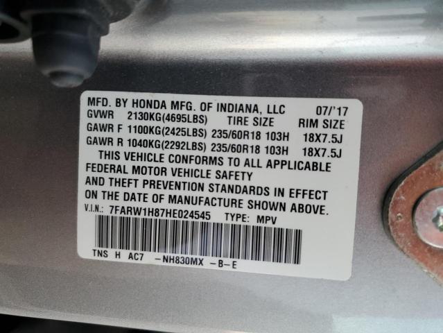 Photo 10 from auction – 2017 HONDA CR-V EXL with VIN 7FARW1H87HE024545