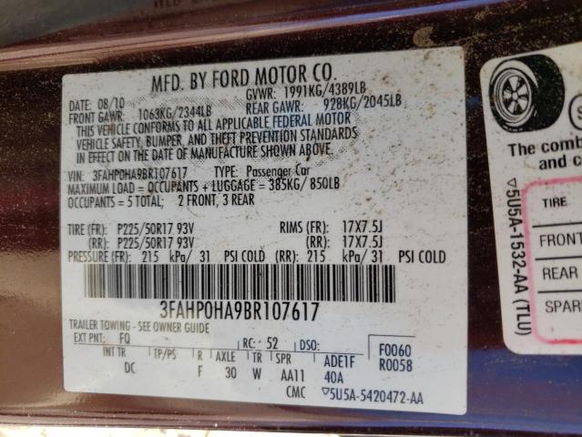 Photo 10 from auction – 2011 FORD FUSION SE with VIN 3FAHP0HA9BR107617