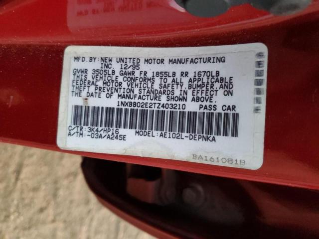 Photo 10 from auction – 1996 TOYOTA COROLLA DX with VIN 1NXBB02E2TZ403210