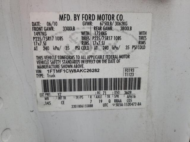 Photo 10 from auction – 2010 FORD F150 with VIN 1FTMF1CW8AKC26282