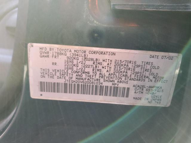 Photo 10 from auction – 2002 TOYOTA RAV4 with VIN JTEGH20V620081034